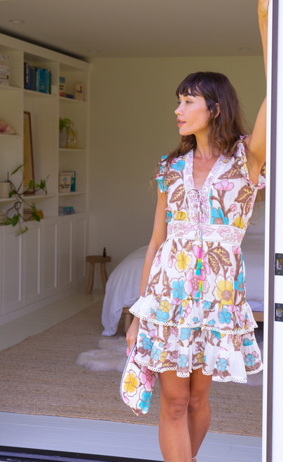 Farrah Mini Dress - Turq Yellow Floral